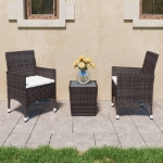 Set Bistrot Giardino 3 pz Polyrattan e Vetro Temperato Marrone