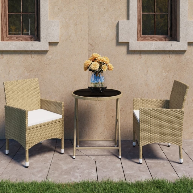 Set Bistrot da Giardino 3 pz Polyrattan e Vetro Temperato Beige