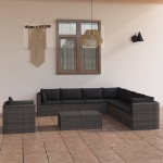 Set Divani da Giardino 9 pz con Cuscini in Polyrattan Grigio