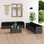 Set Divani da Giardino 9 pz con Cuscini in Polyrattan Grigio