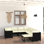 Set Divani da Giardino 9 pz con Cuscini in Polyrattan Nero