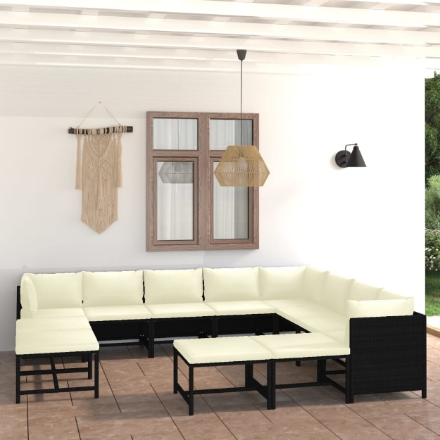 Set Divani da Giardino 12 pz con Cuscini in Polyrattan Nero