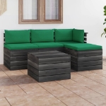 Set Divani da Giardino su Pallet 5 pz con Cuscini Massello Pino