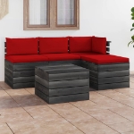 Set Divani da Giardino su Pallet 5 pz con Cuscini Massello Pino