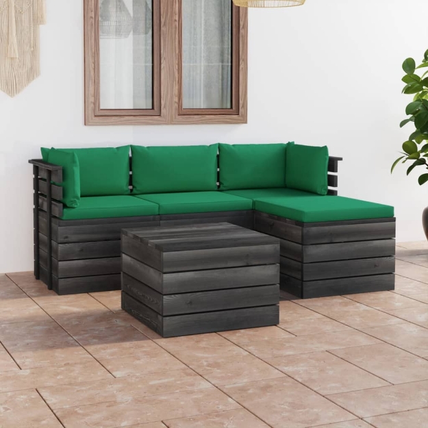 Set Divani da Giardino su Pallet 5 pz con Cuscini Massello Pino