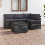 Set Divani da Giardino su Pallet 5 pz con Cuscini Massello Pino