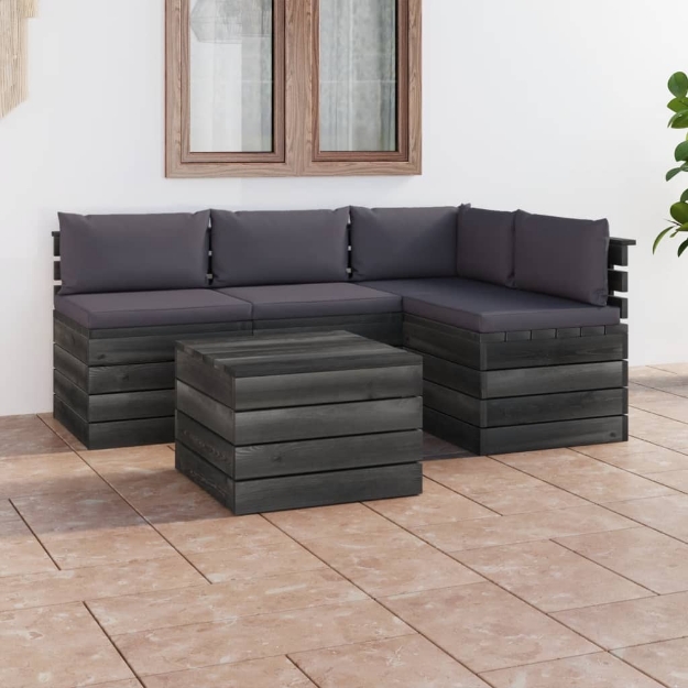 Set Divani da Giardino su Pallet 5 pz con Cuscini Massello Pino