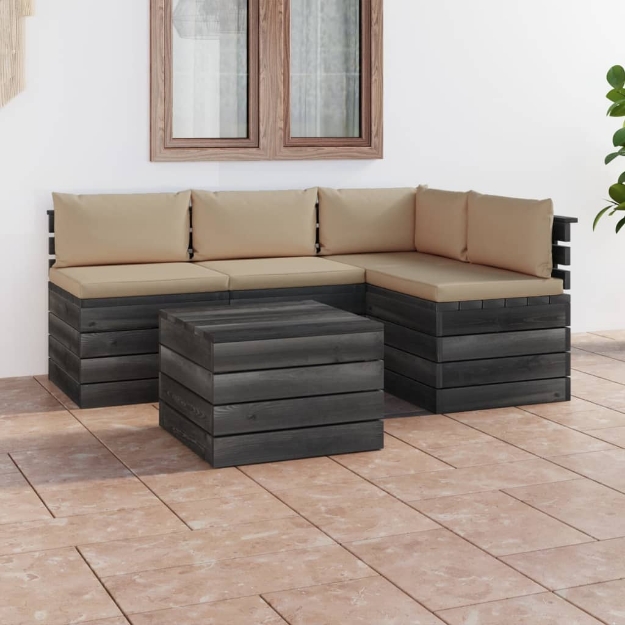 Set Divani da Giardino su Pallet 5 pz con Cuscini Massello Pino