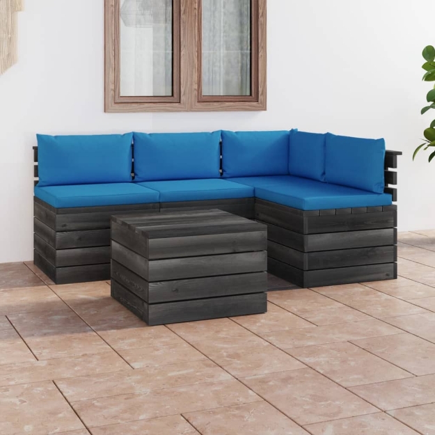 Set Divani da Giardino su Pallet 5 pz con Cuscini Massello Pino