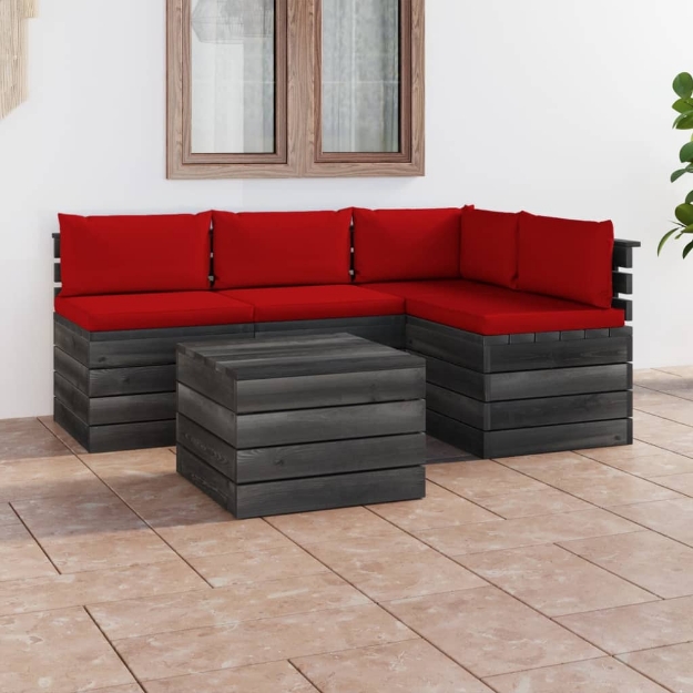 Set Divani da Giardino su Pallet 5 pz con Cuscini Massello Pino