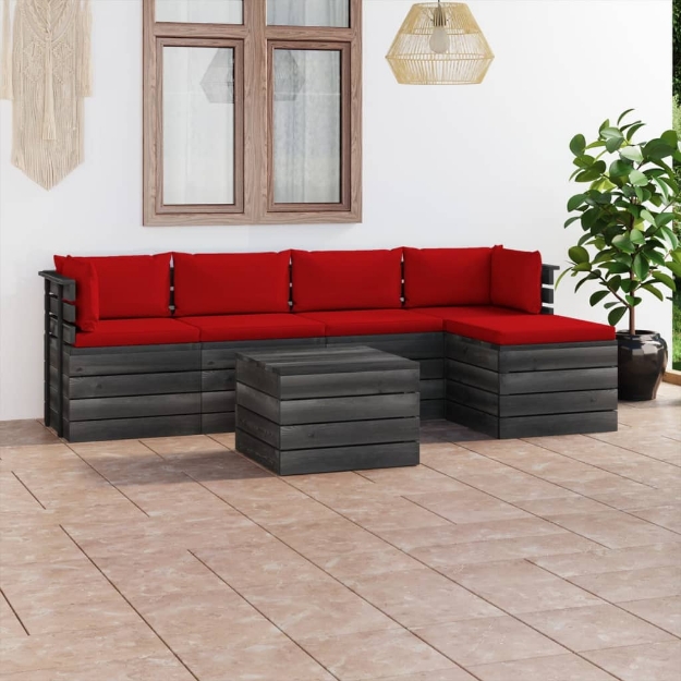 Set Divani da Giardino su Pallet 6 pz con Cuscini Massello Pino