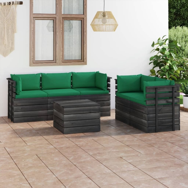 Set Divani da Giardino su Pallet 6 pz con Cuscini Massello Pino