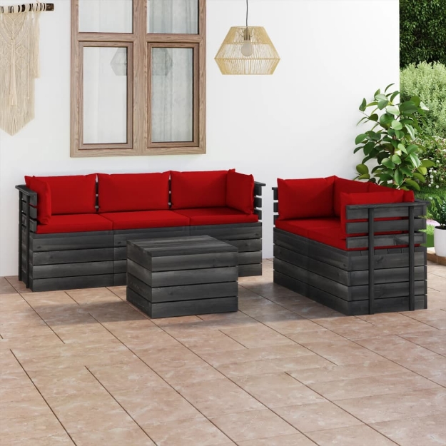 Set Divani da Giardino su Pallet 6 pz con Cuscini Massello Pino