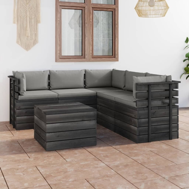 Set Divani da Giardino su Pallet 6 pz con Cuscini Massello Pino