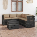 Set Divani da Giardino su Pallet 6 pz con Cuscini Massello Pino