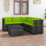 Set Divani da Giardino su Pallet 6 pz con Cuscini Massello Pino