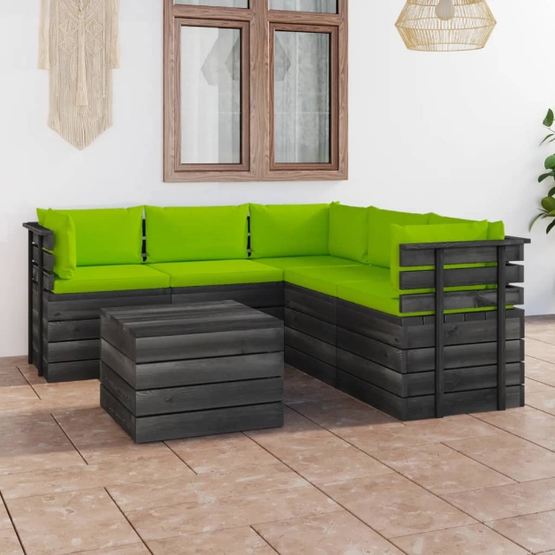 Set Divani da Giardino su Pallet 6 pz con Cuscini Massello Pino