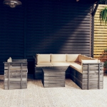 Set Divani da Giardino su Pallet 7 pz con Cuscini Massello Pino