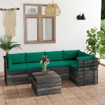 Set Divani da Giardino su Pallet 6 pz con Cuscini Massello Pino