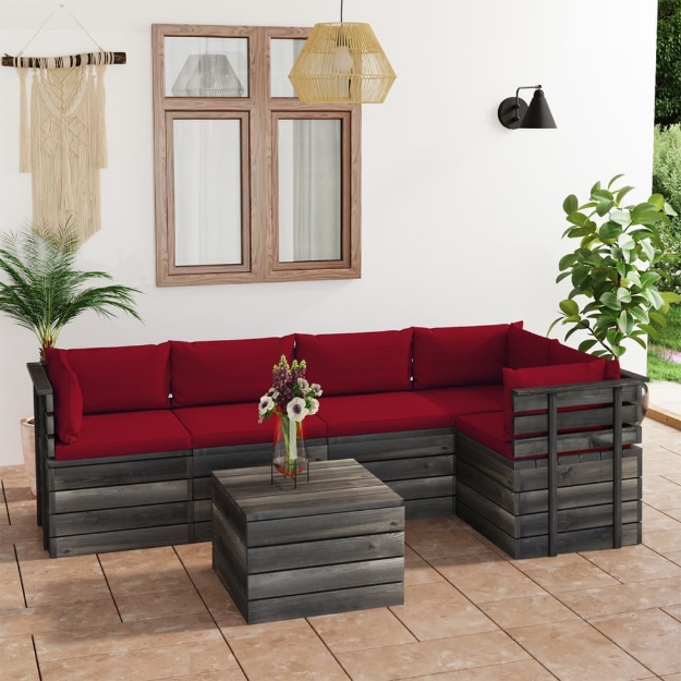 Set Divani da Giardino su Pallet 6 pz con Cuscini Massello Pino