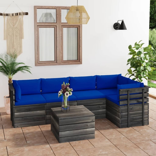 Set Divani da Giardino su Pallet 6 pz con Cuscini Massello Pino