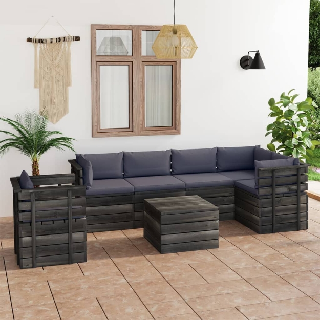 Set Divani da Giardino su Pallet 7 pz con Cuscini Massello Pino