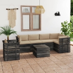 Set Divani da Giardino su Pallet 7 pz con Cuscini Massello Pino