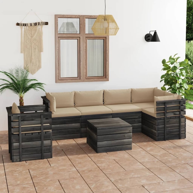 Set Divani da Giardino su Pallet 7 pz con Cuscini Massello Pino