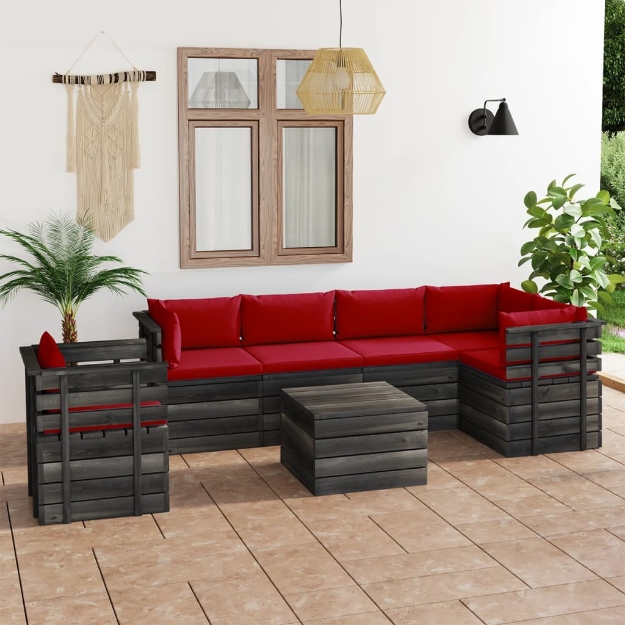 Set Divani da Giardino su Pallet 7 pz con Cuscini Massello Pino