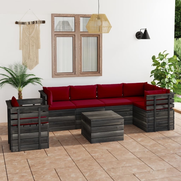 Set Divani da Giardino su Pallet 7 pz con Cuscini Massello Pino