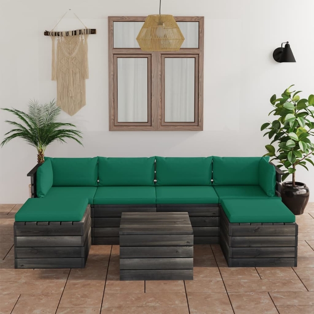 Set Divani da Giardino su Pallet 7 pz con Cuscini Massello Pino