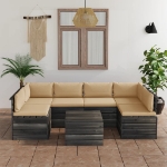 Set Divani da Giardino su Pallet 7 pz con Cuscini Massello Pino