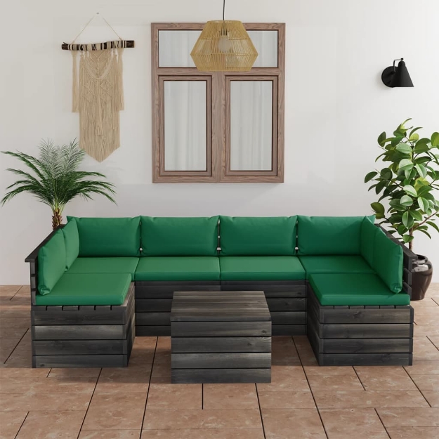 Set Divani da Giardino su Pallet 7 pz con Cuscini Massello Pino