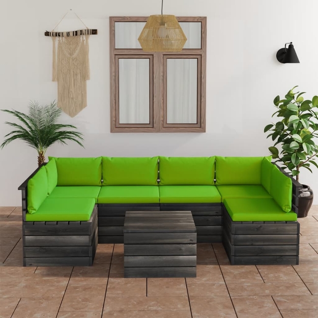 Set Divani da Giardino su Pallet 7 pz con Cuscini Massello Pino