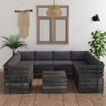 Set Divani da Giardino su Pallet 9 pz con Cuscini Massello Pino