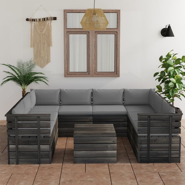 Set Divani da Giardino su Pallet 9 pz con Cuscini Massello Pino