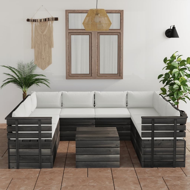 Set Divani da Giardino su Pallet 9 pz con Cuscini Massello Pino