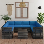 Set Divani da Giardino su Pallet 9 pz con Cuscini Massello Pino