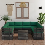 Set Divani da Giardino su Pallet 9 pz con Cuscini Massello Pino