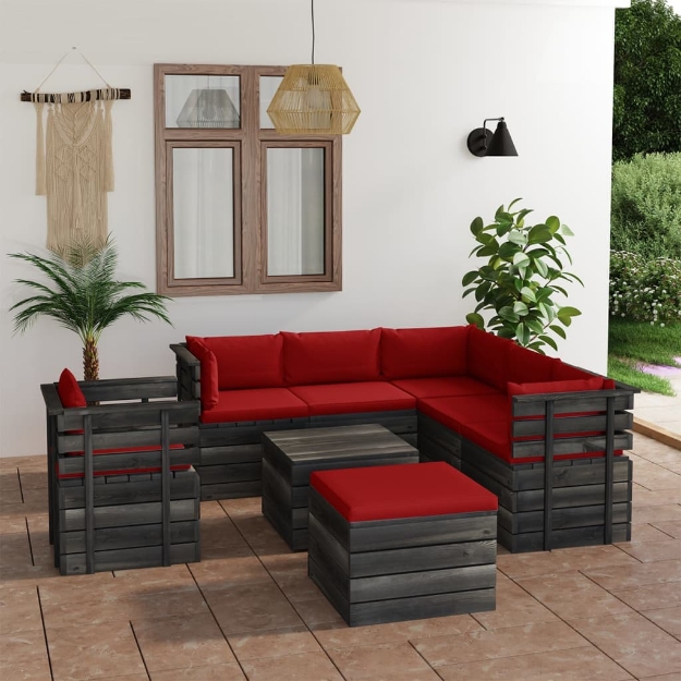 Set Divani da Giardino su Pallet 8 pz con Cuscini Massello Pino