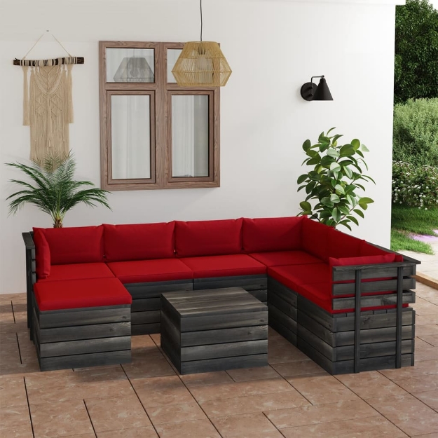 Set Divani da Giardino su Pallet 8 pz con Cuscini Massello Pino