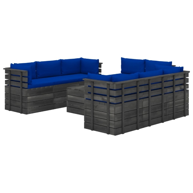 Set Divani da Giardino su Pallet 9 pz con Cuscini Massello Pino