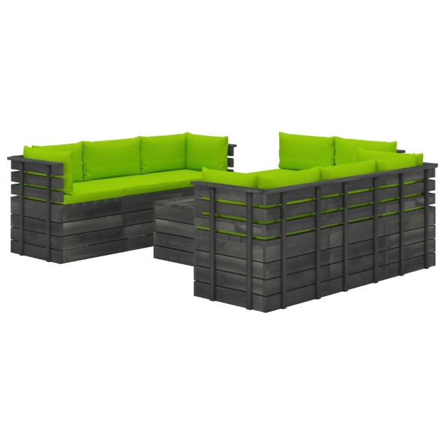 Set Divani da Giardino su Pallet 9 pz con Cuscini Massello Pino