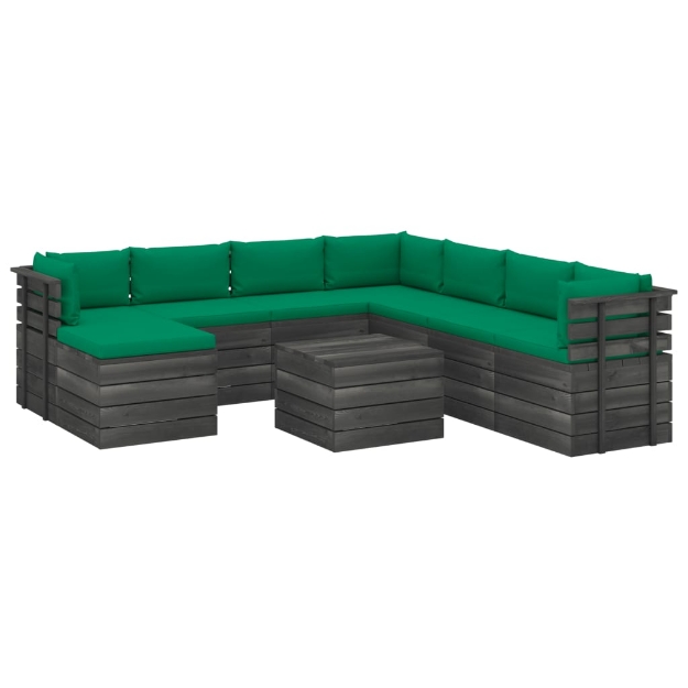 Set Divani da Giardino su Pallet 9 pz con Cuscini Massello Pino