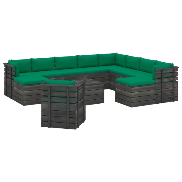 Set Divani da Giardino Pallet 12 pz con Cuscini Massello Pino