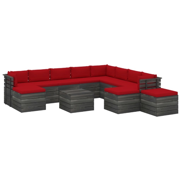 Set Divani da Giardino Pallet 12 pz con Cuscini Massello Pino