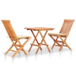 Set da Bistrot 3 pz con Cuscini Crema in Legno Massello di Teak