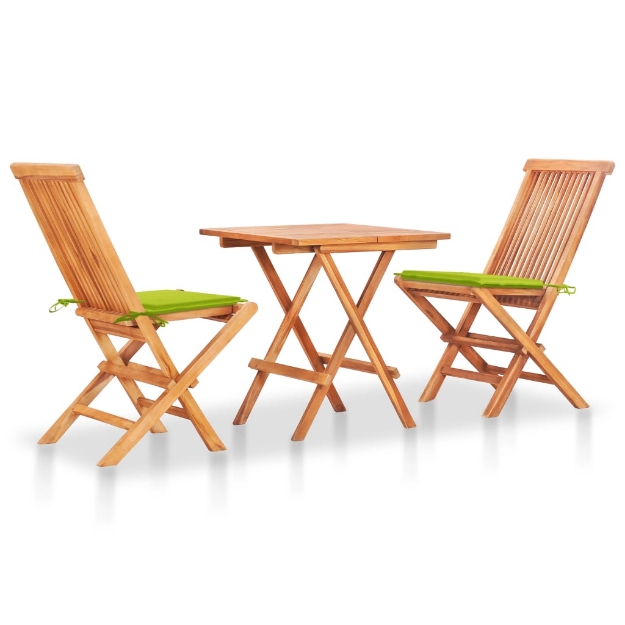 Set da Bistrot 3 pz con Cuscini Verde Brillante Legno di Teak