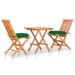 Set da Bistrot 3 pz con Cuscini Verdi in Legno Massello di Teak