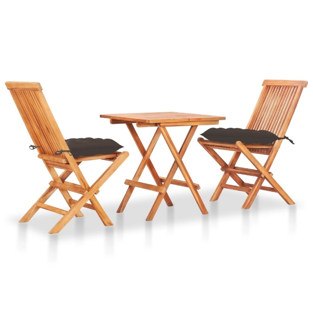 Set da Bistrot 3 pz con Cuscini Talpa in Legno Massello di Teak